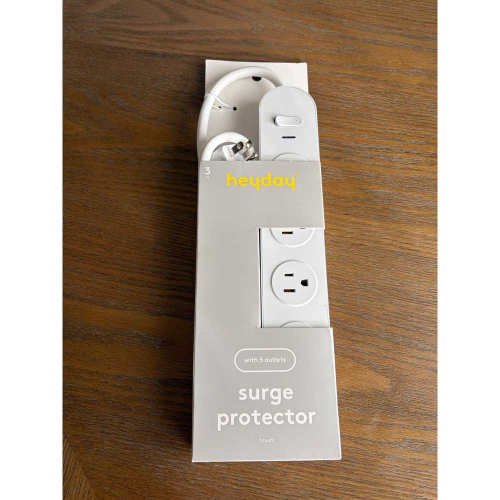 Heyday 5 Outlet Surge Protector 3ft Cord White 500 Joules 15 Amps 1875W NIB